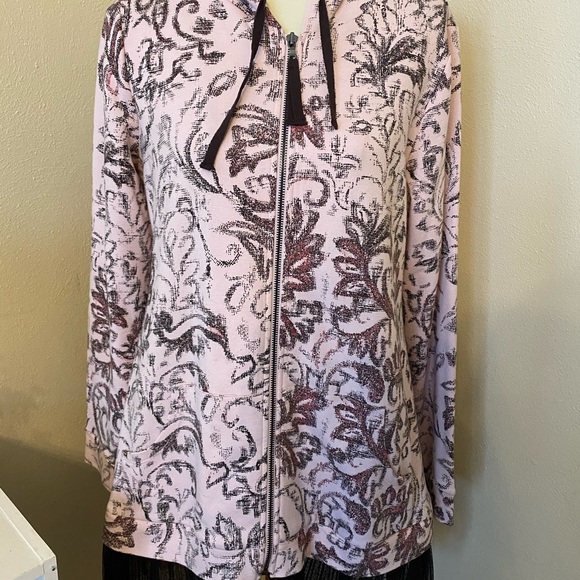 LOGO Lounge by Lori Goldstein Zip front hoodie with chiffon trim, size Medium. - Picture 10 of 11